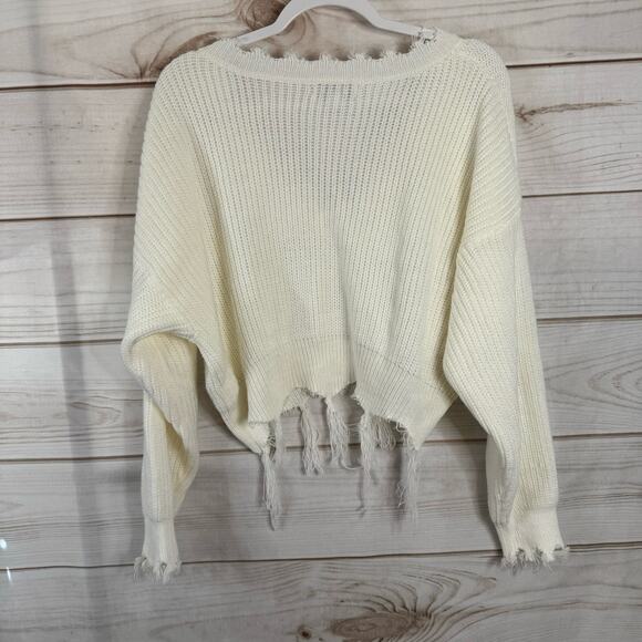 Tic Toc Ivory Woven Long Sleeve Crop Top Size Small - Picture 3 of 5